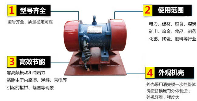 lzf倉壁振動(dòng)器：1，型號齊全：型號齊全，質(zhì)量穩定可靠。2，適用范圍：電力，建材，糧食，煤炭，礦山，冶金，食品，制藥，化肥，陶瓷，磨料等行業(yè)。3，高效：靠高頻振動(dòng)和沖擊力消除由于內摩擦，潮解，帶電等引起的塔供，堵塞等現象。4，外觀(guān)機殼：外殼采用消失模一次性整體鑄造替換原有分體制造，外觀(guān)好看，強度大。