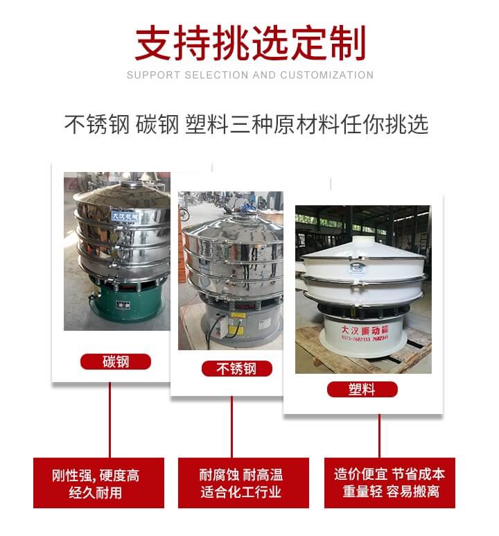 旋振篩可配置一到四層的篩網(wǎng)。旋振篩的篩分效率高，篩分精度高，篩分率高達96%。